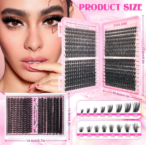 DIY Eyelash Extension Kit 640pcs Clusters 9-16mm Lengths 60D 80D 100D Includes Cluster Lash Bond Seal Remover Applicator