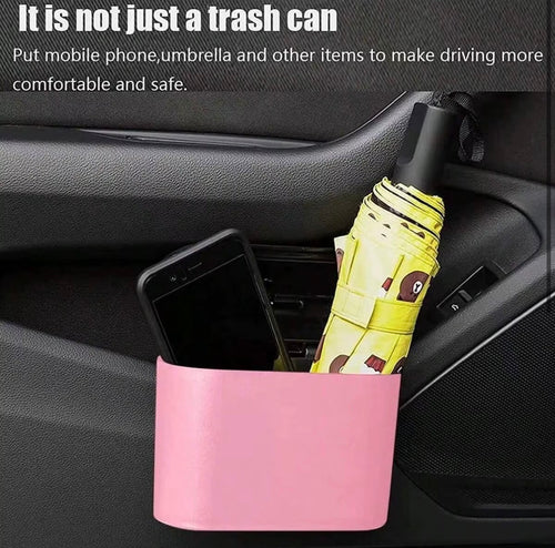 Car trash can with lid - 4 rolls of garbage bag, leak-proof, portable hanging trash can for vehicle organization